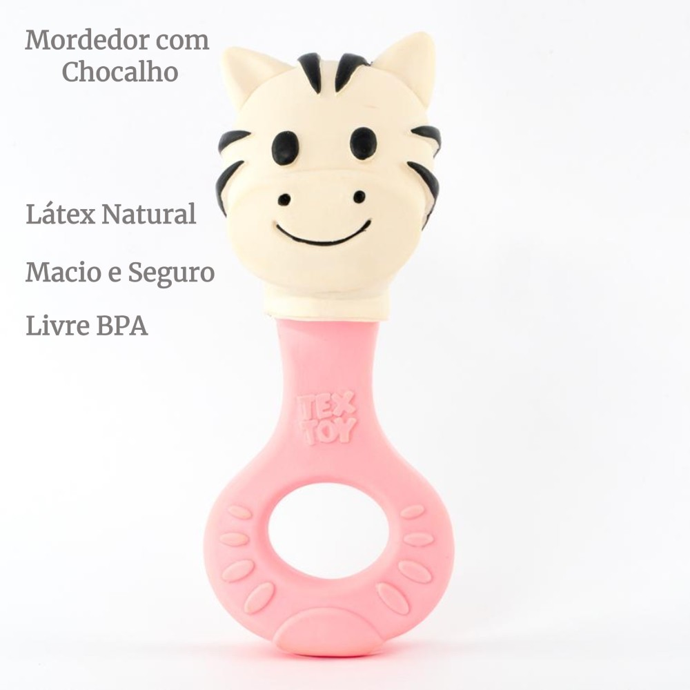 Chocalho Mordedor Bebê Textoy Látex Zebra Branco E Rosa em Oferta na Shopee