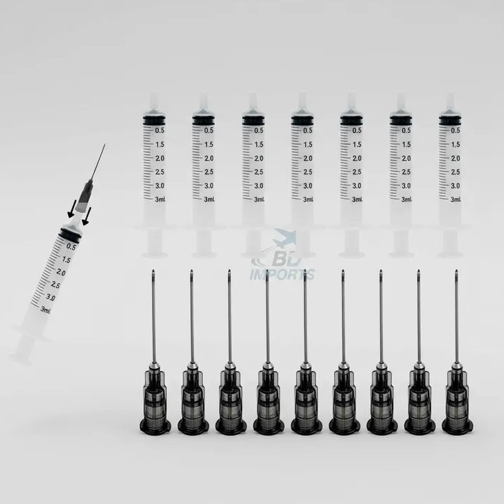 Kit Seringa e Agulha Luer Lock 3ml 25x0,70 Preta 30 50 100 Descartável Hipodérmica - BICO ROSCA