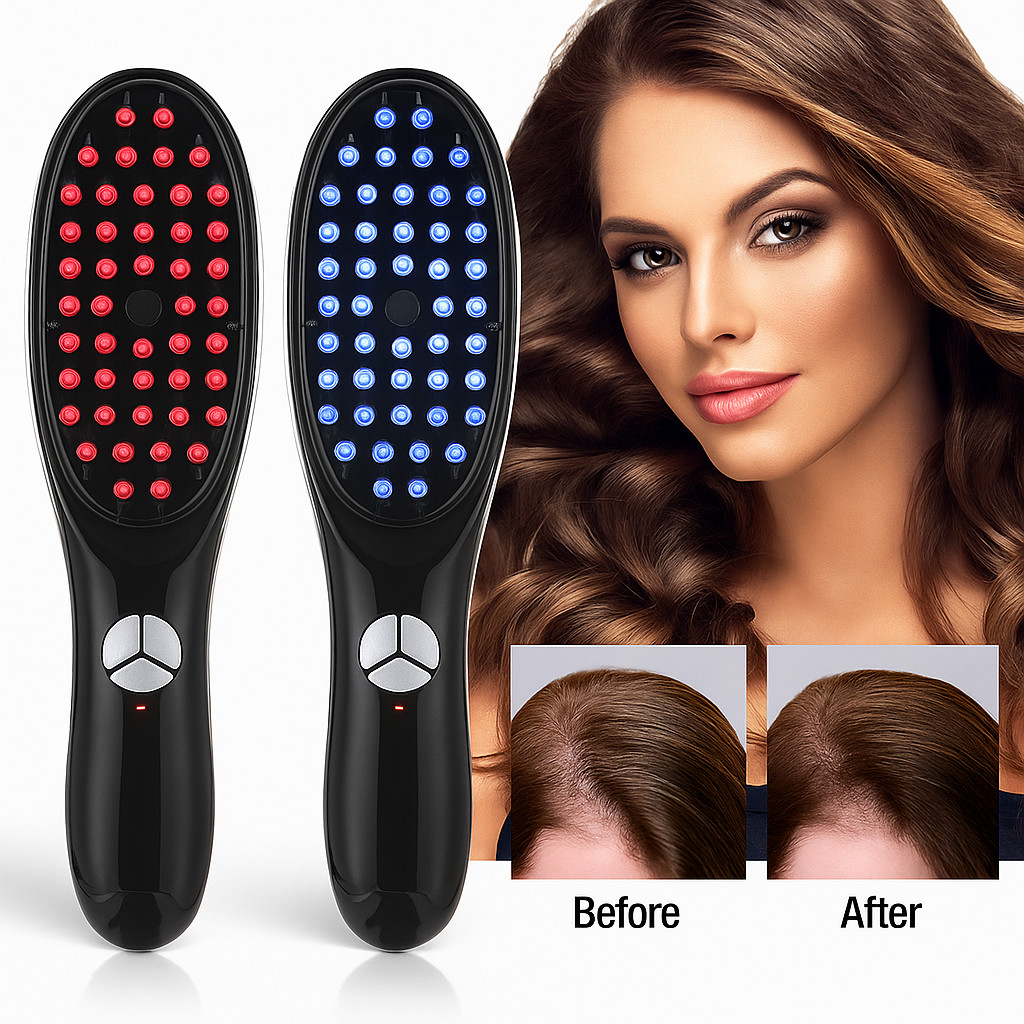 Escova Massageadora Capilar Terapia 4 em 1 LED vermelha laser antiqueda crescimento fios tratamento