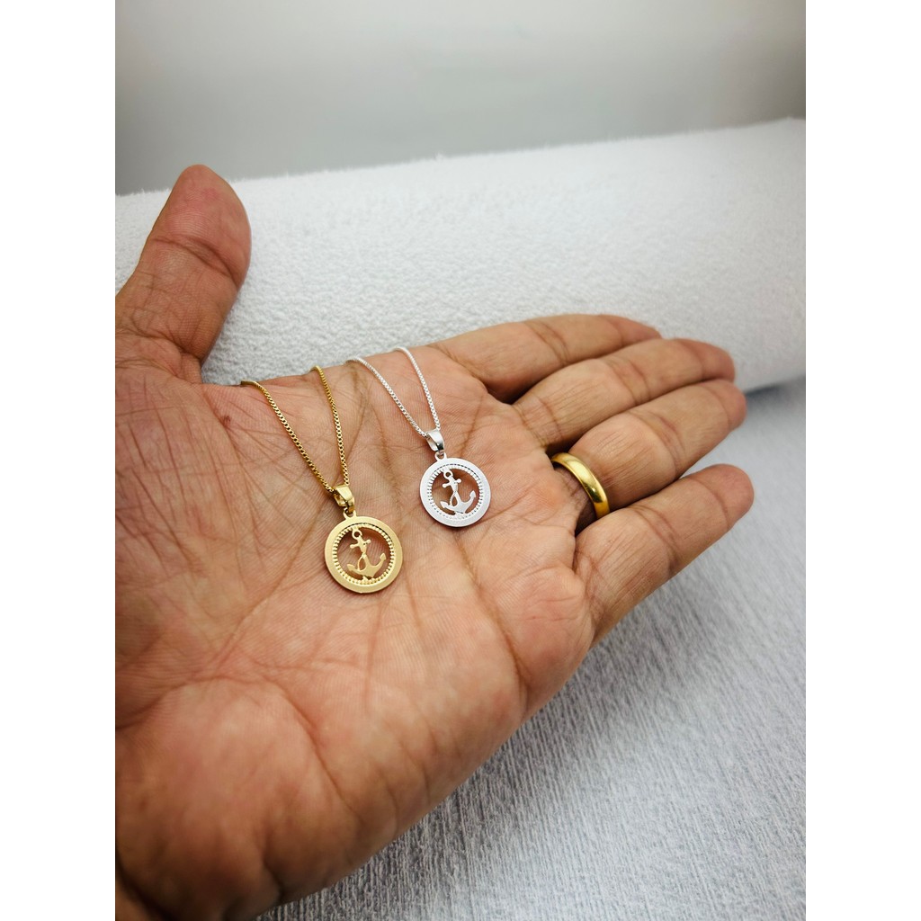 Colar Unissex Âncora Ouro 18K Prata 925 Corrente Moderna Para Todos os Estilos  Colar Âncora Ouro 18K Prata 925 Elegante