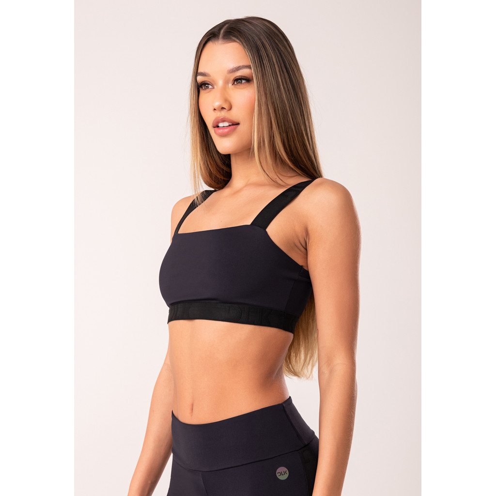 TOP FITNESS FEMININO COM DECOTE RETO E ELÁSTICO OASIS DLK em Oferta na Shopee