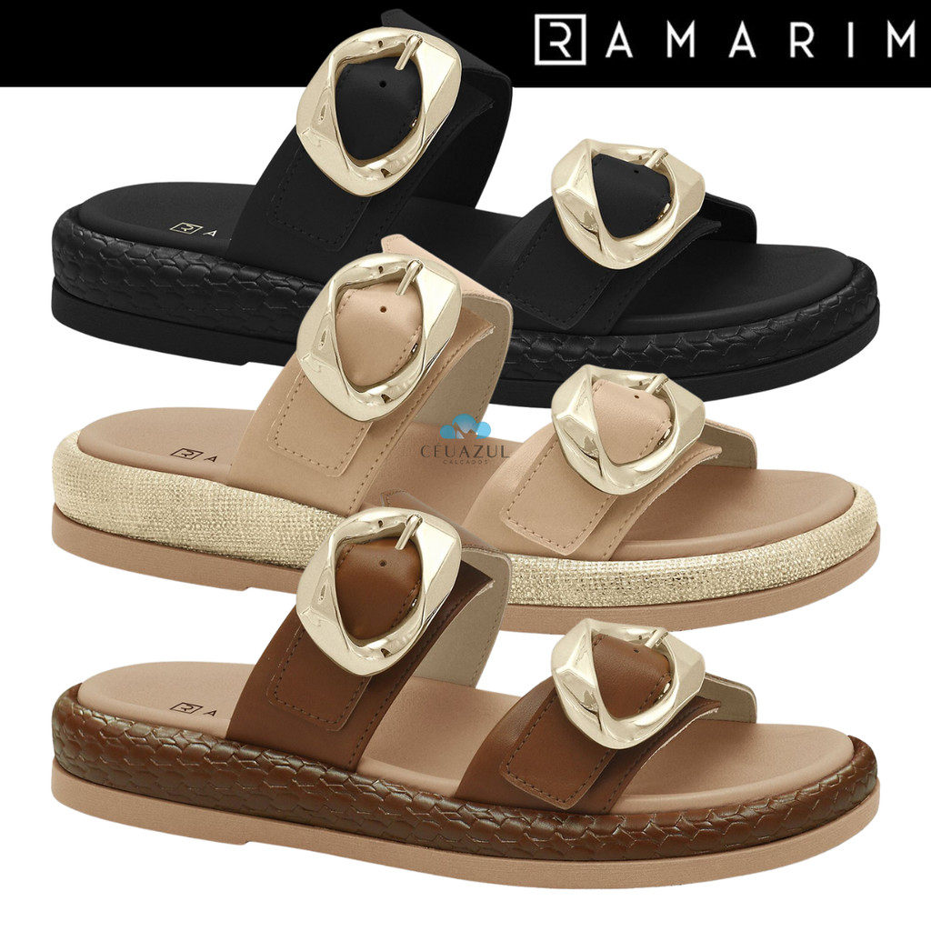Chinelo Slide Ramarim Feminino Fivela Dourada Plataforma Conforto em Oferta na Shopee