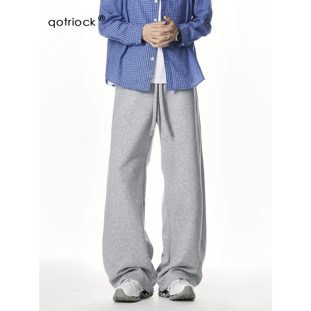 Americano pesado simples cinza Sweatpants masculino feminino outono rua Wear cleanfit Drape calças de perna larga esport
