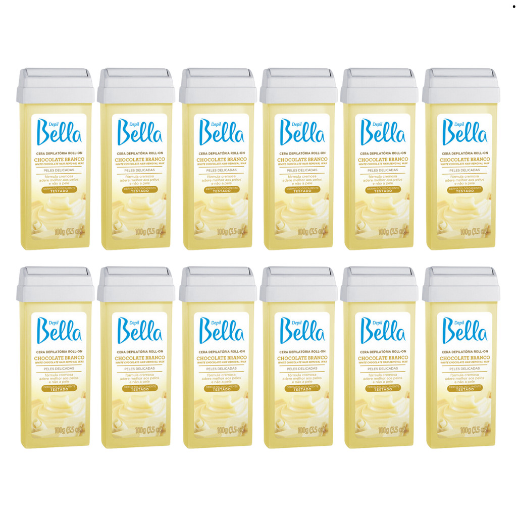 Kit Cera Depil Bella Roll-on Chocolate Branco 12 unidades
