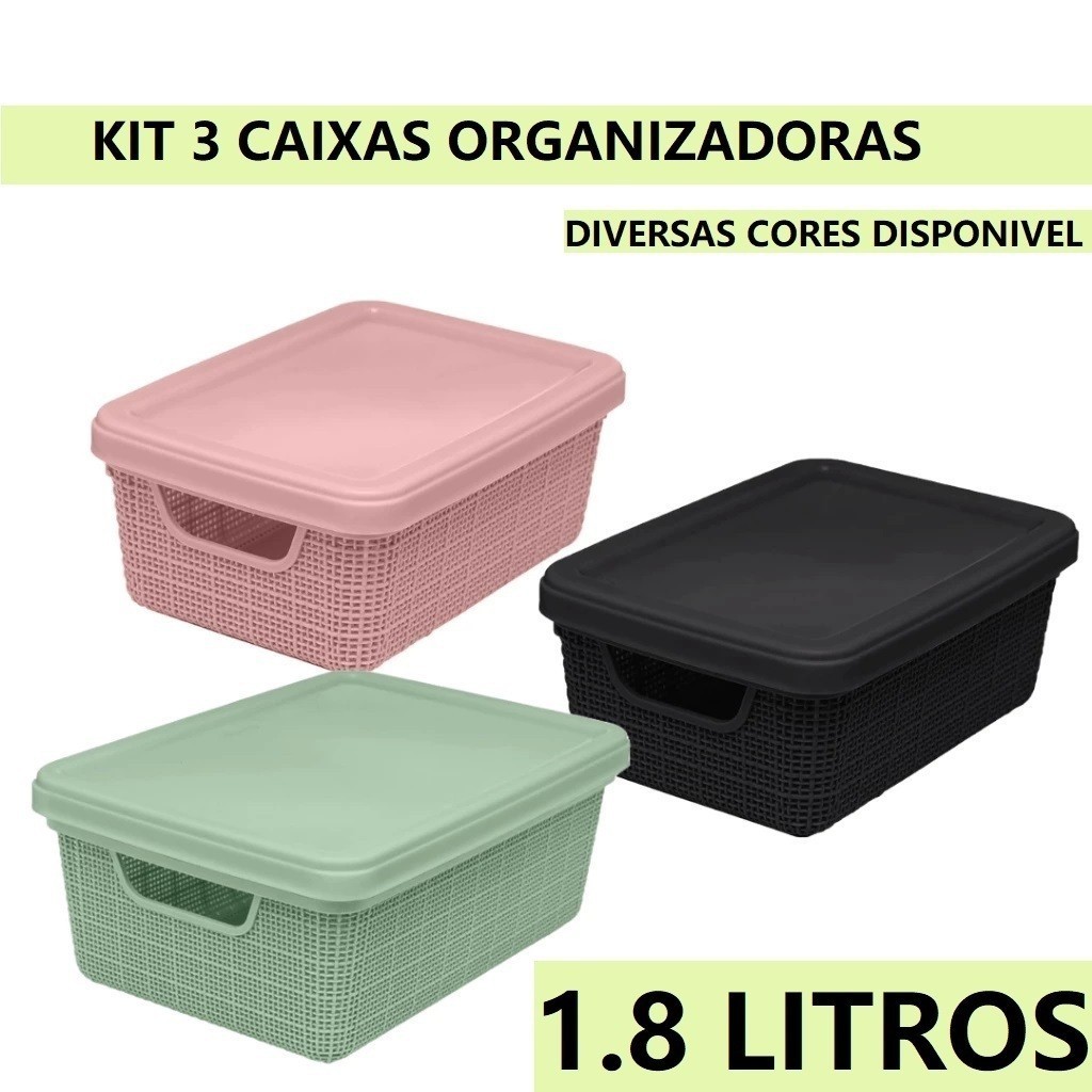 Kit 3 Caixa Organizadora Jaguar 1.8L Caixa Com Tampa Para Organização E Armazenamento De Roupas Sapatos Brinquedos