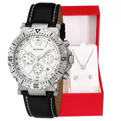 Relógio Feminino Analógico Champion Ana Hickmann com Cronógrafo e Pulseira de Couro + Conjunto Colar e Brinco AH30004K