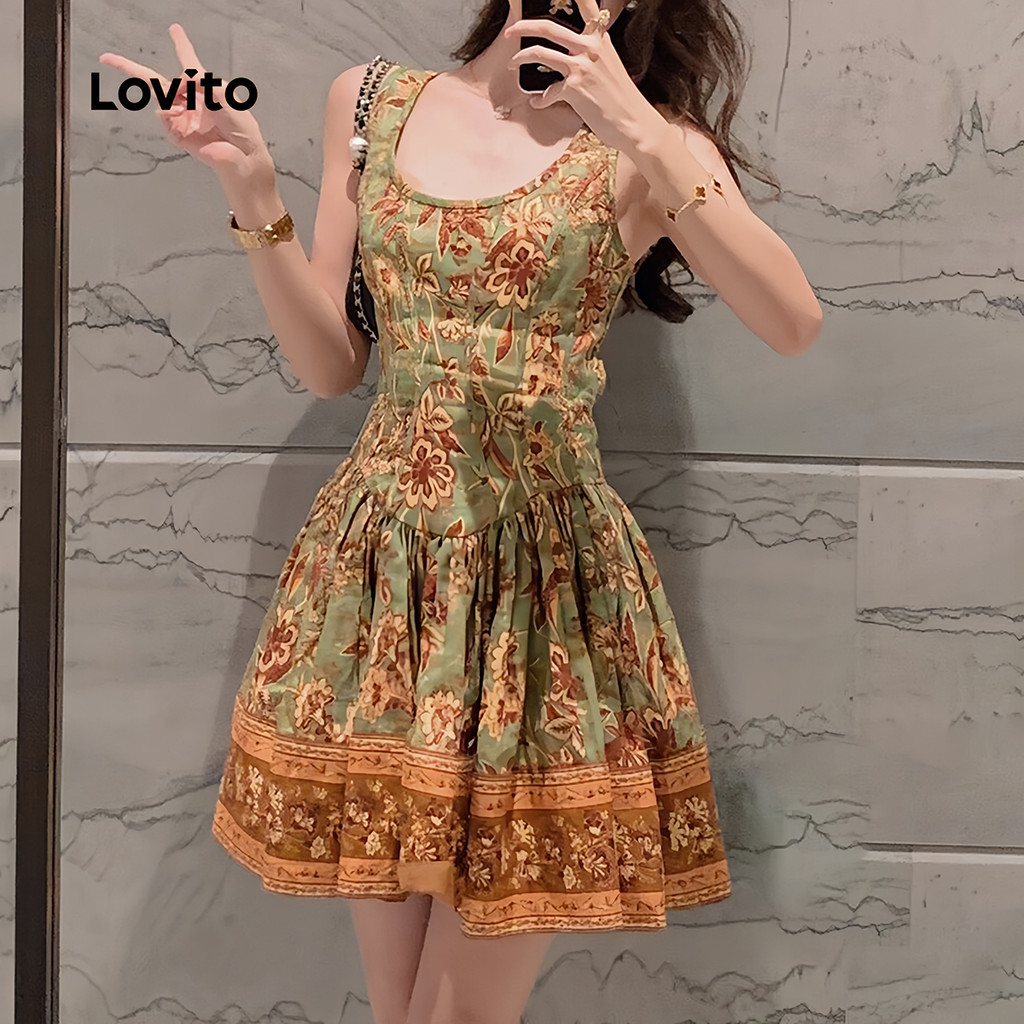 Detalhes do Lovito Vestido Boho Colorblock Estilo Nacional Estilo Resort Primavera/verão para Mulheres LB135LD393