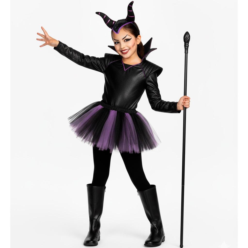 Fantasia Halloween Infantil pra Menina Chifre da Malévola e Saia de Tule em Oferta na Shopee