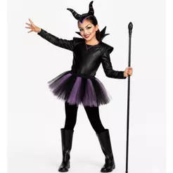 Fantasia Halloween Infantil pra Menina Chifre da Malévola e Saia de Tule