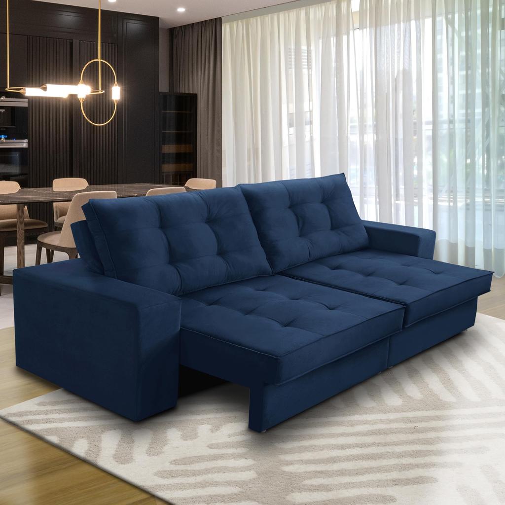 Sofá Retrátil e Reclinável 2 lugares 1,90m com Molas Marcela Suede Azul Adonai Estofados em Oferta na Shopee