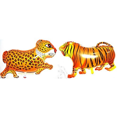Kit c/5 Balão Metalizado Onça Safari Corpo 65cm + 5 Balão Metalizado Tigre Safari Corpo 65cm