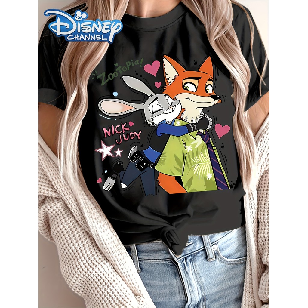 BR Moonlight Camiseta Feminina Disney Zootopia Nick Wilde Judy Hopps Oficial Estilosa Confortável Elegante Divertida