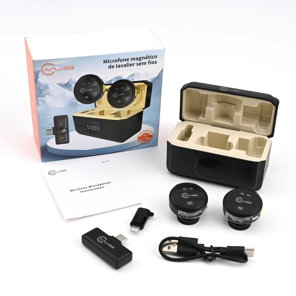 Microfone de Lapela Sem Fio Magnético Profissional com Case de Carregamento – Compatível Android (Tipo-C)