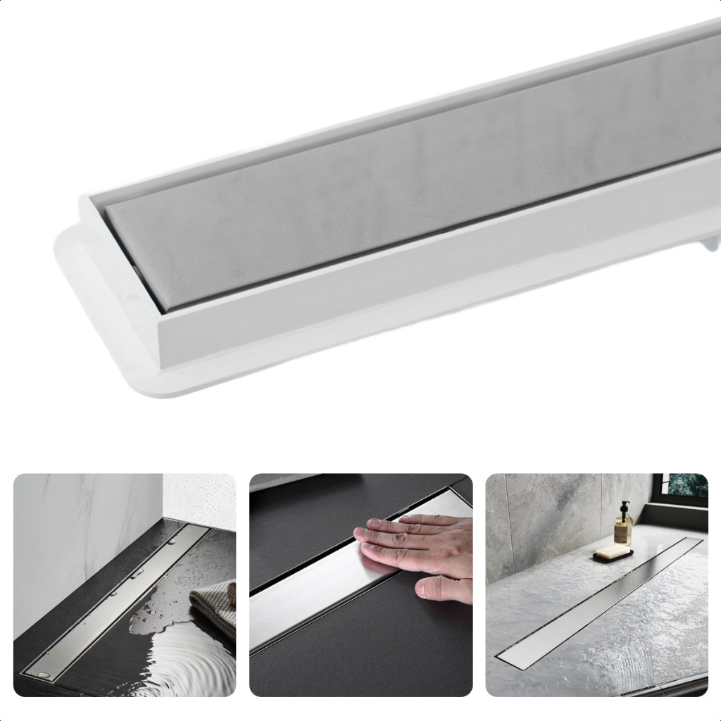 Ralo Linear Oculto Invisível inox 5x80cm Sifonado Inox Caixa Coletora Instalação Jardim Banheiro Piscina