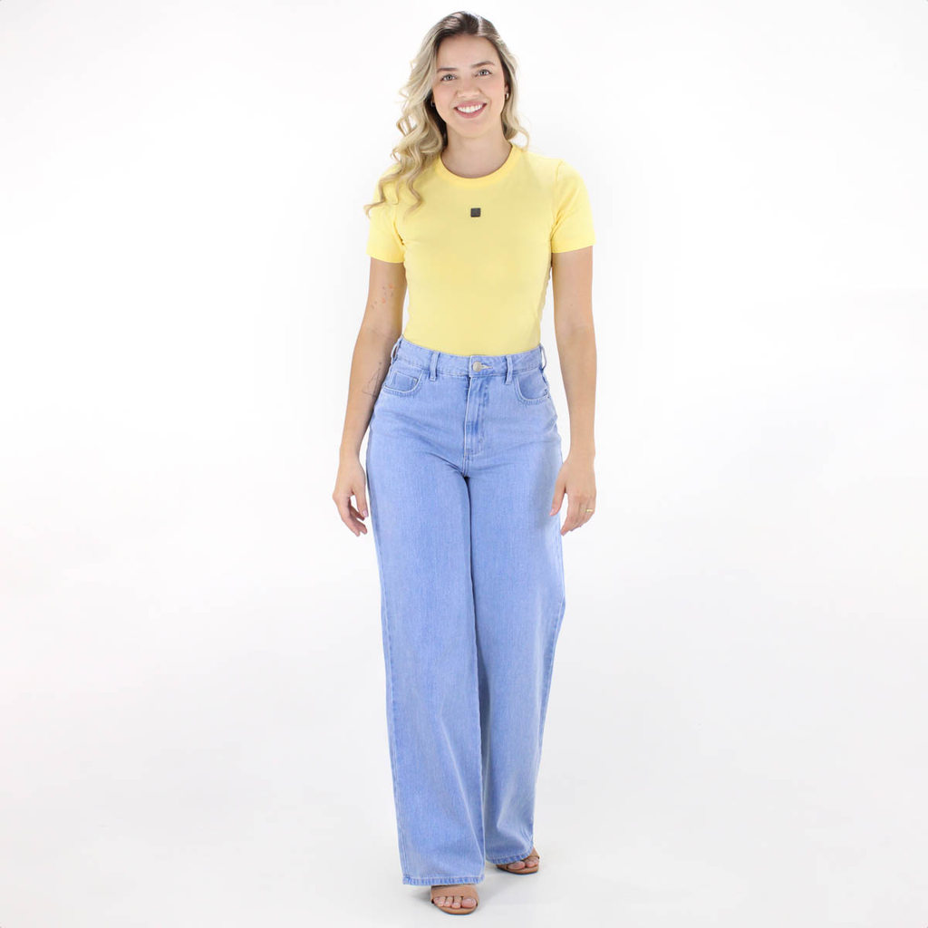 Calça Jeans CLC Colcci Wide Leg Cós Alto Azul - Feminino em Oferta na Shopee