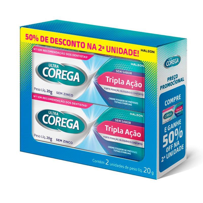 Kit Creme Fixador de Dentadura Ultra Corega Tripla Ação Sem Sabor 2 Unidades 20g Cada em Oferta na Shopee