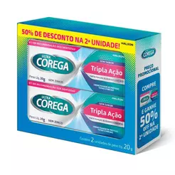 Kit Creme Fixador de Dentadura Ultra Corega Tripla Ação Sem Sabor 2 Unidades 20g Cada