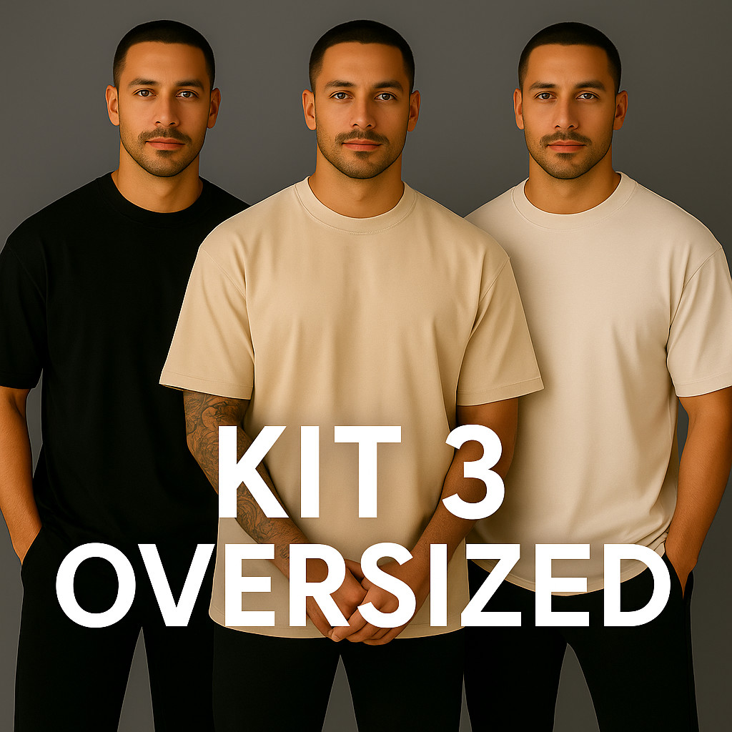 Kit 3 Camiseta Lisa Oversized Masculina Streetwear Algodão Ideal com calça Jeans CS