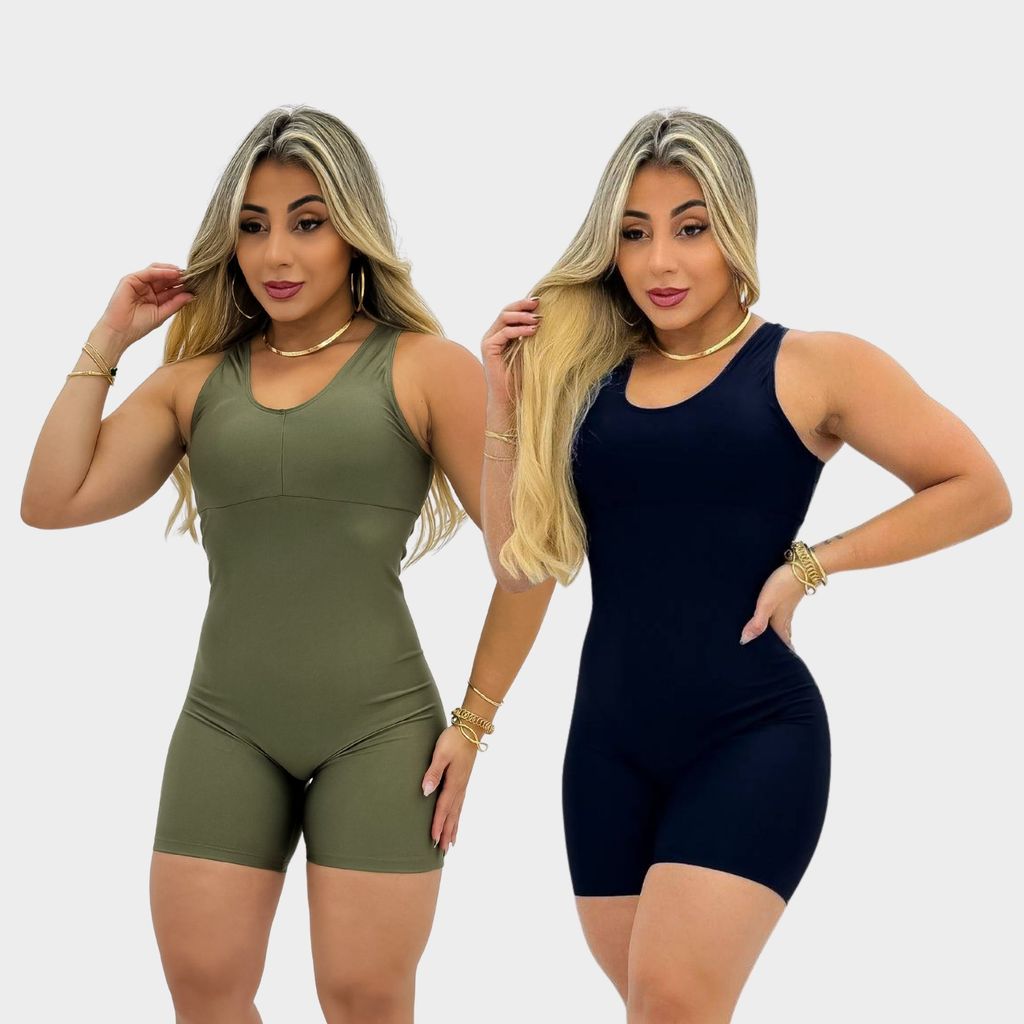 Kit 2 Macaquinho Feminino De Academia Curto Fitness Shortinho Liso