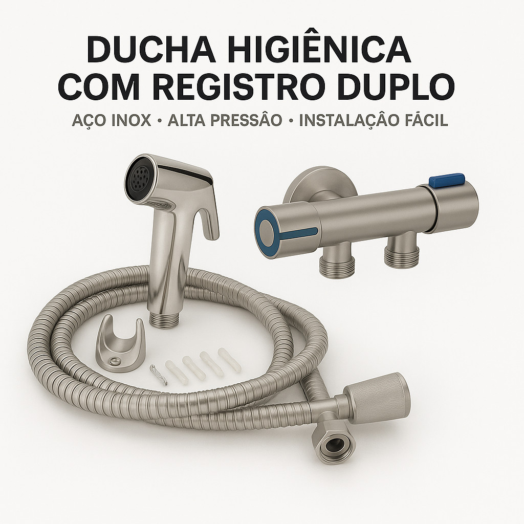 Kit Ducha Higiênica com Registro Inox – Dupla Saída de Água, Fácil Instalação