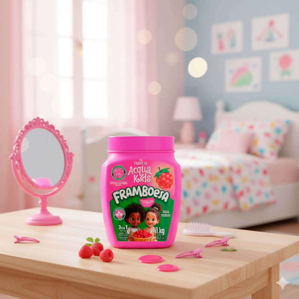 Detalhes do Máscara Acqua Kids Framboesa 3 em 1 Todos os Tipos de Cabelos 1Kg