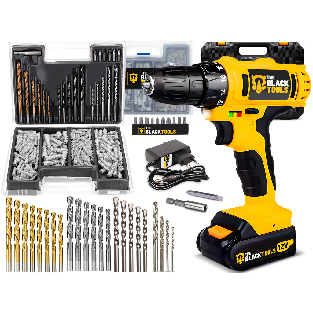 Parafusadeira Furadeira Bateria 12v Bivolt + Acessórios The Black Tools em Oferta na Shopee