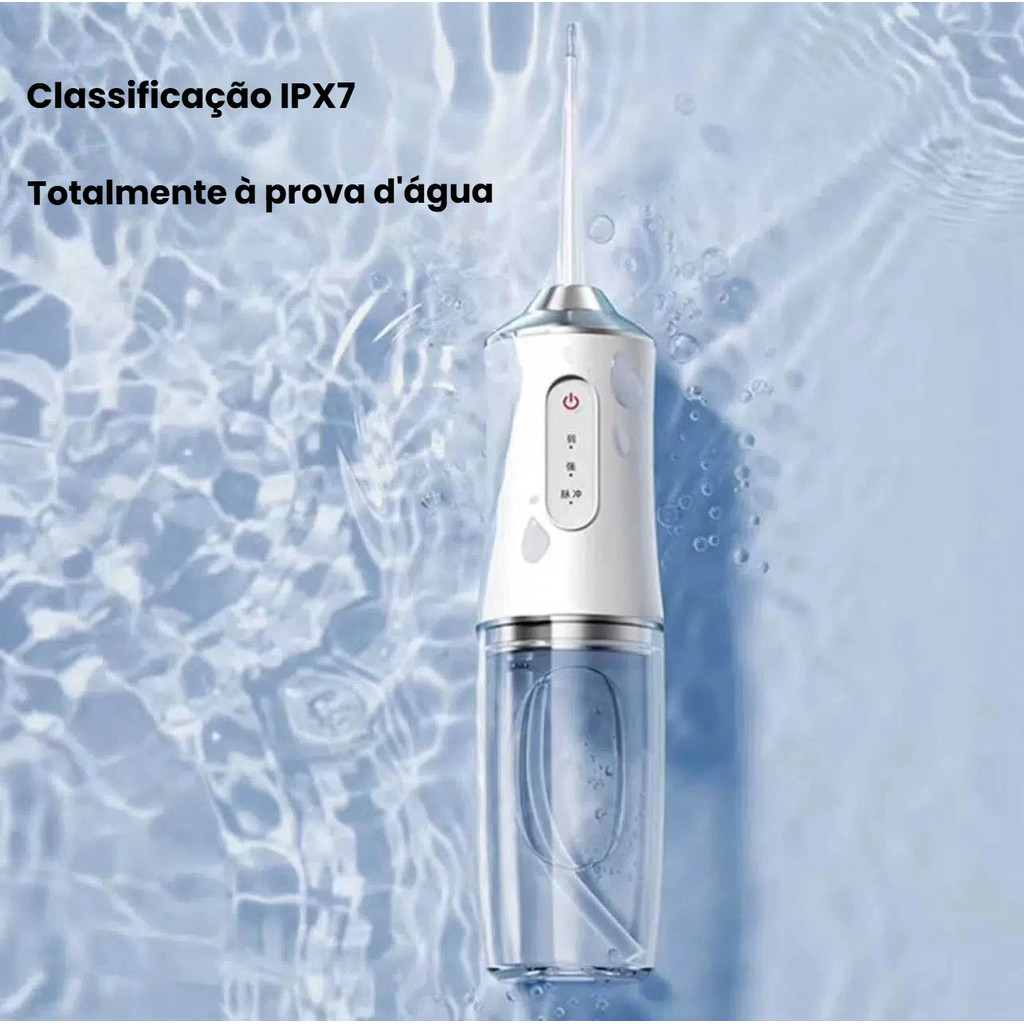 Irrigador Dental Portátil Recarregável 220ml com 4 Bicos – Limpeza Profunda, Potente e Silenciosa para Higiene Bucal