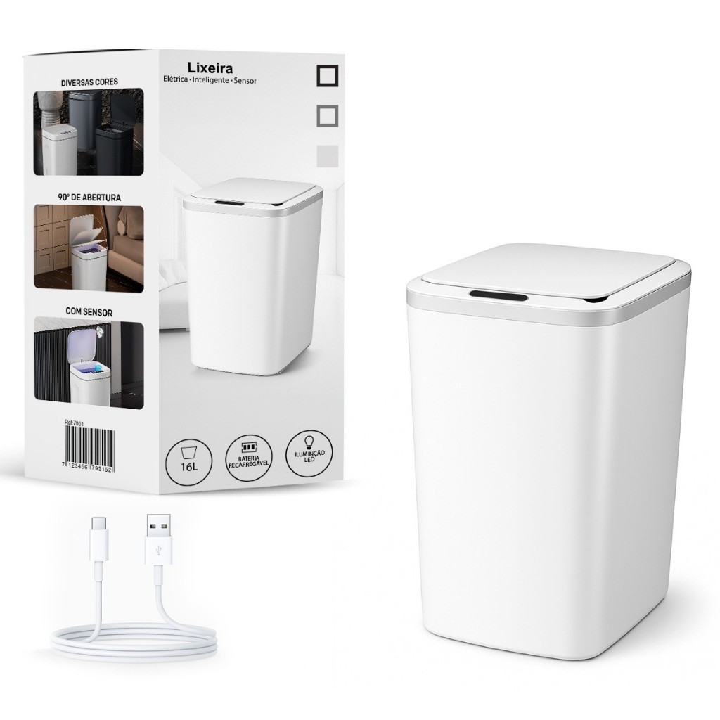 Lixeira Inteligente Capacidade 16L Recarregável Automático Com Sensor Na Tampa Para Sala Cozinha Escritório em Oferta na Shopee
