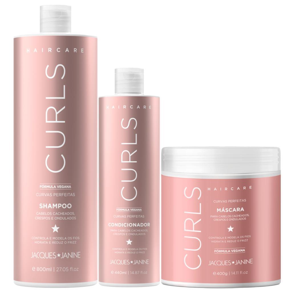 Kit Jacques Janine Hair Care Curls Shampoo 800ml + Condicionador 440ml + Máscara Curvas Perfeitas 400g em Oferta na Shopee