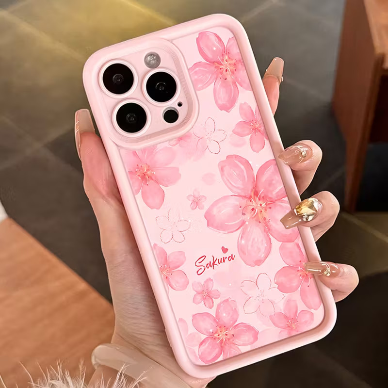 Capinha Capa de Silicone Flor rosa da sorte Anti queda para IPhone XR 11 12 13 14 15 16 17 Pro MAX 14 15 16 Plus em Oferta na Shopee