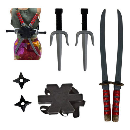 Kit Espada Ninja Plástico Brinquedo Infantil Deadpool Samurai Cosplay Festa Fantasia