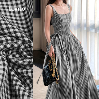 Lovito Vestido Casual de Renda com Amarração para Primavera/verão Preto e Branco para mulheres L159AD027 em Oferta na Shopee