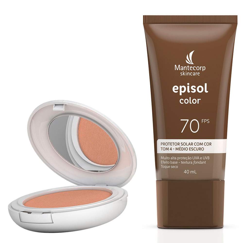 Kit 1 Protetor Solar Episol Color Tom Médio Escuro T4 FPS 70 Loção com Efeito de Base 40ml