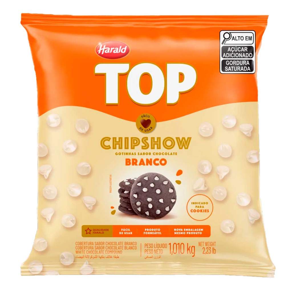 Harald Top Chipshow Chocolate Branco 1,010kg em Oferta na Shopee