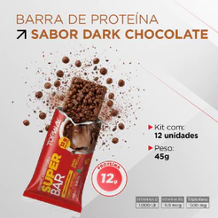 Barra de proteína super bar dark chocolate 12g de proteína topway display com 12 unidades de 45g