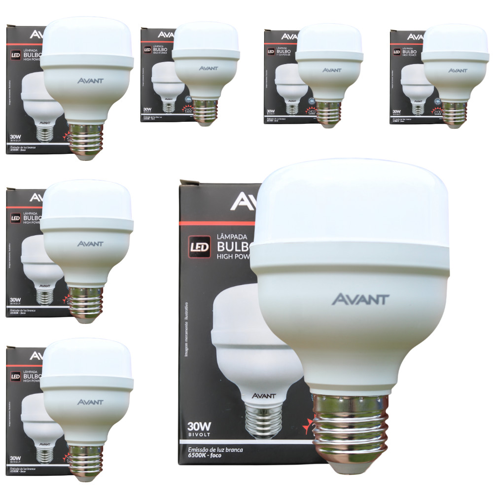 Kit 7 Lâmpadas LED Bulbo Avant 30W High Power 6500K Bivolt Alta Luminosidade Econômica