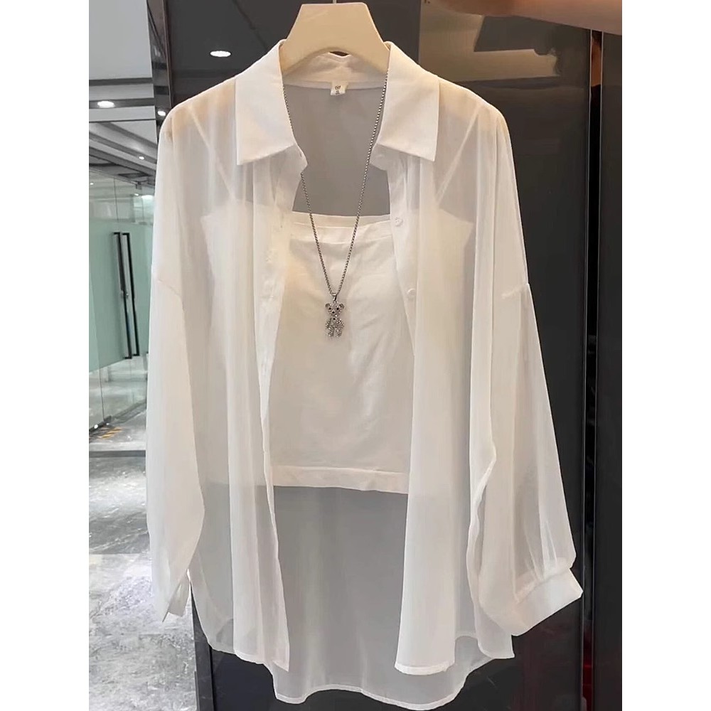 Cardigan protetor solar de Chiffon de uma/duas peças feminino verão estilo fino com saia estilingue blusa protetor solar