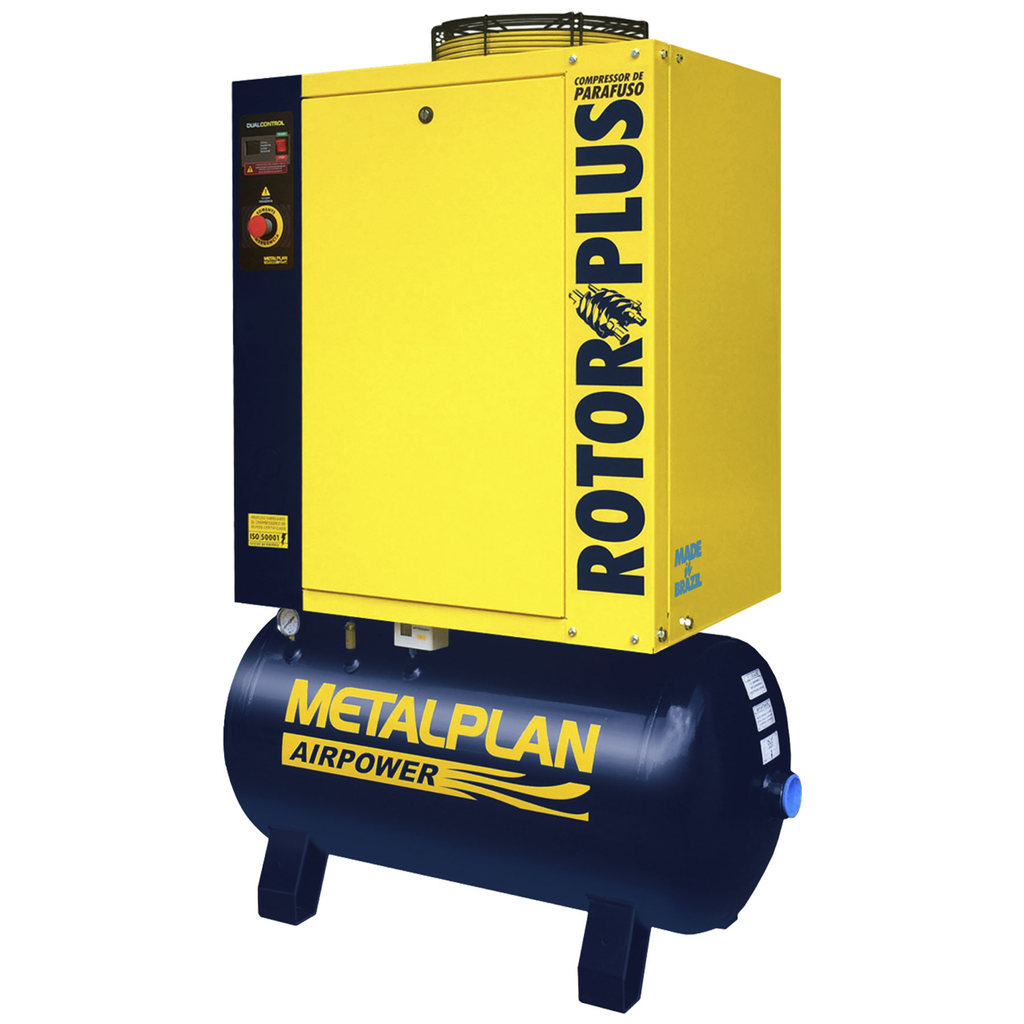 Compressor de Ar Parafuso Rotor 10HP Sobre Base 9Bar Metalplan 380v