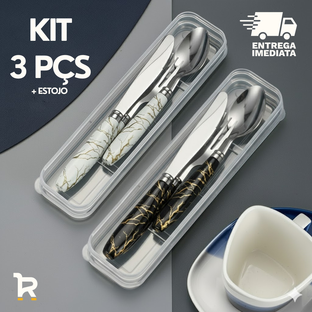 Jogo de Talheres com Estojo Inox Marmorizado 4 Pçs Garfo Faca Colher Cabo de Plástico Marmita Viagem em Oferta na Shopee