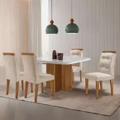 Mesa De Jantar Olímpia 90cm Mdf Vidro 4 Cadeiras Carol Veludo Creme/off White/imbuia