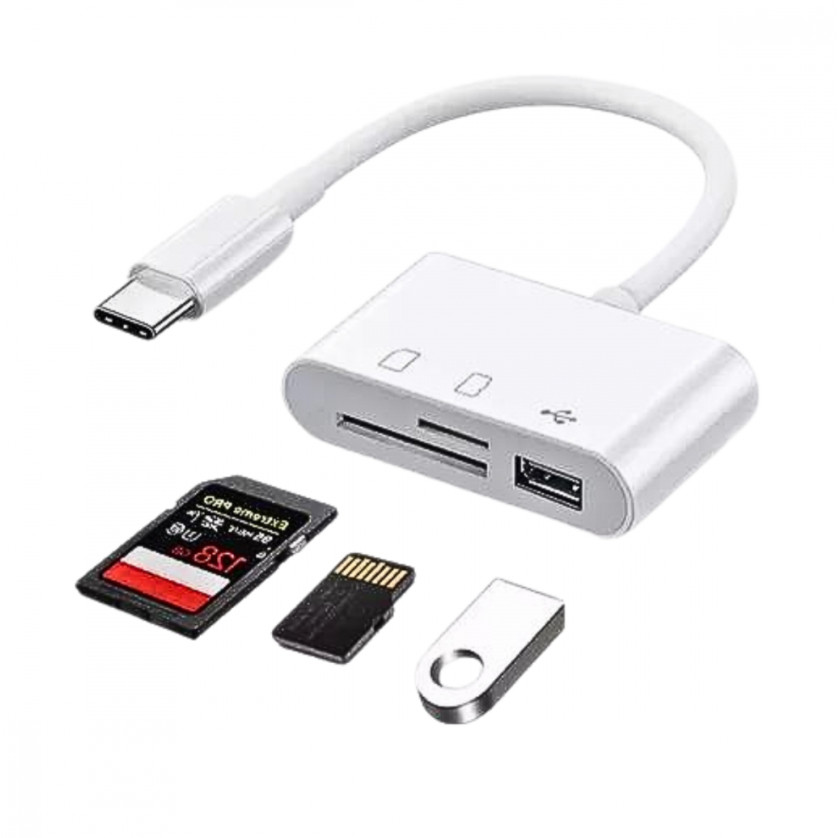Adaptador Tipo-C USBC, Leitor de Cartão SD, TF E USB