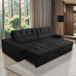 Sofá Retrátil e Reclinável 3 Lugares com Molas 2,50m Dani Suede Preto Adonai Estofados em Oferta na Shopee