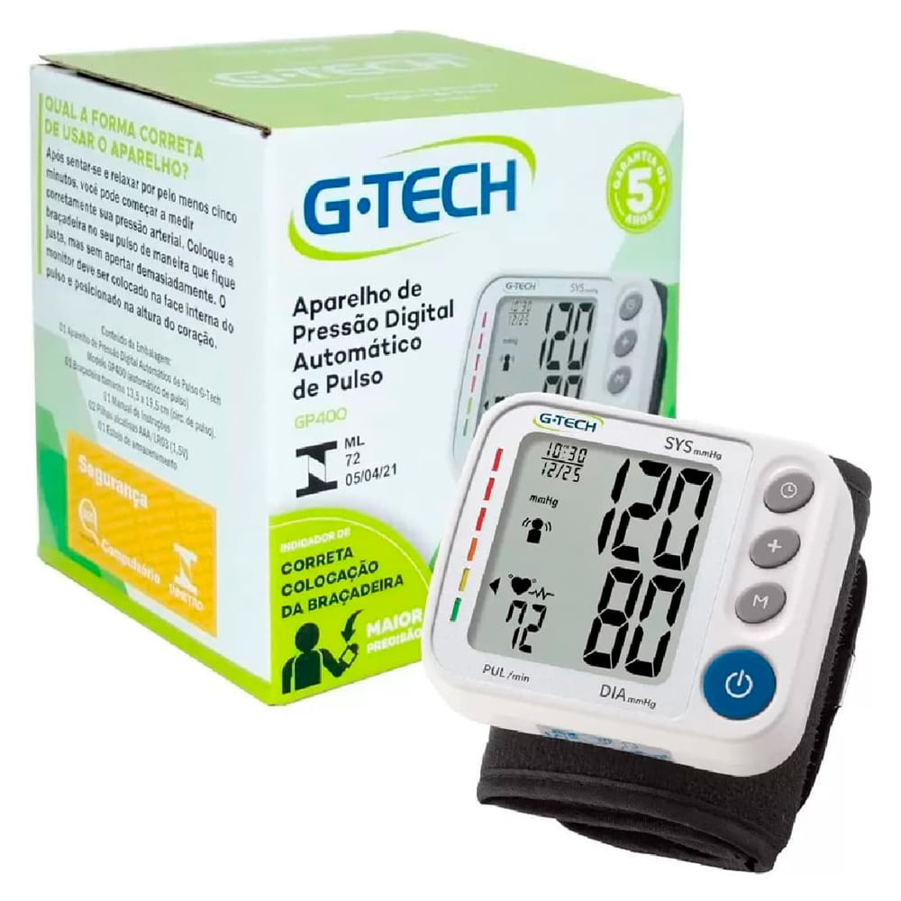 Detalhes do Aparelho de Pressão G-Tech Automático Pulso GP400 com 1 Unidade