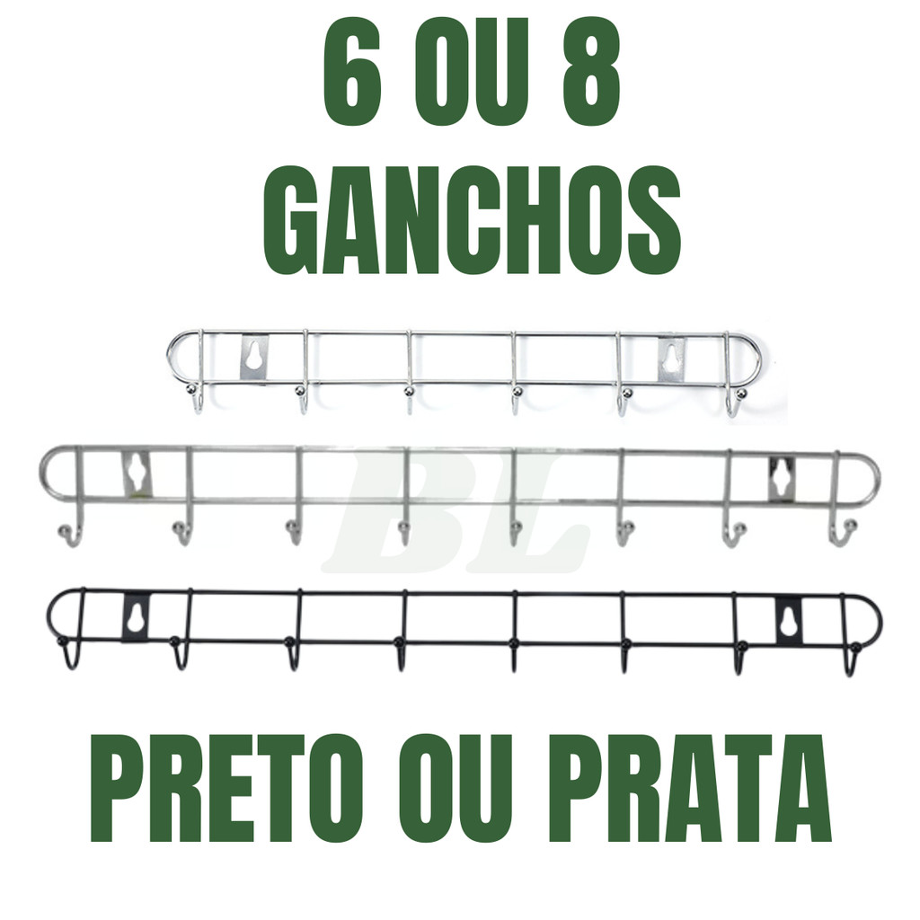 Suporte 6 ou 8 Ganchos Cabideiro De Parede Aço Inox Multiuso em Oferta na Shopee