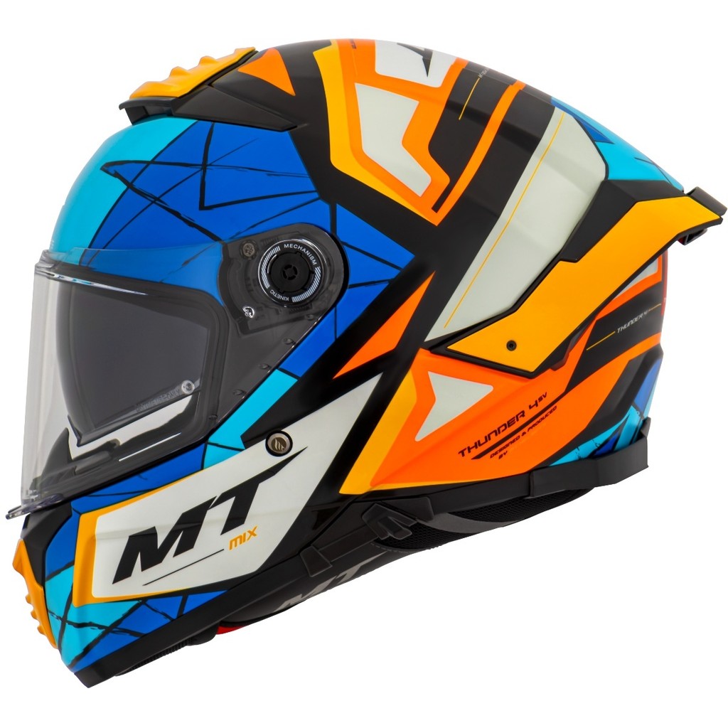 Capacete MT Helmets Thunder 4 Mix C4 Laranja Flour Brilho Com Visor Óculos Interno SV