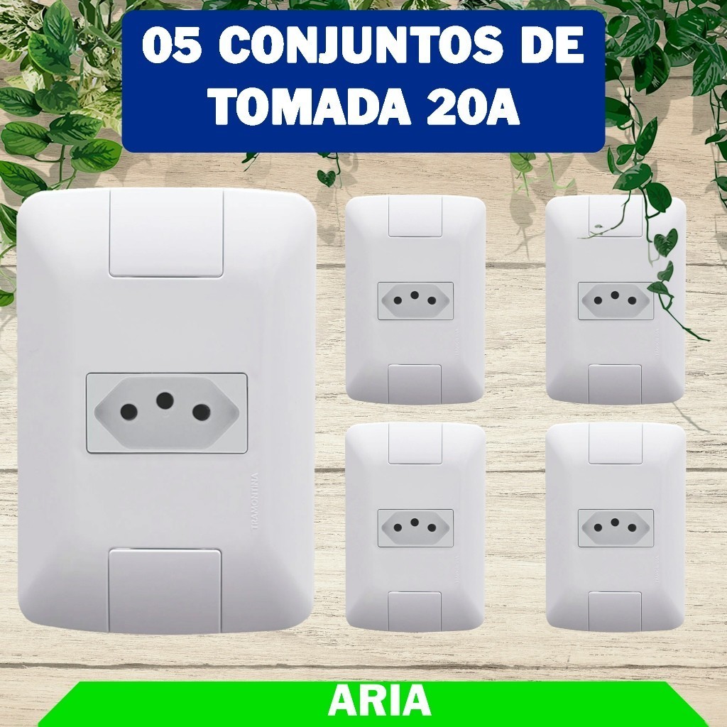 Kit 5 Conjunto Tomada simples 20a Tramontina Aria em Oferta na Shopee