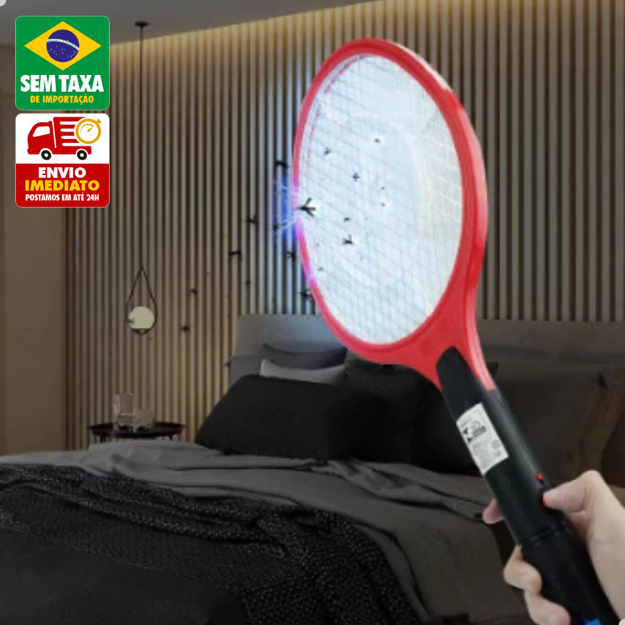 Elimina Mata Mosquito Raquete Elétrica Recarregável Bivolt Forte e Segura Contra Insetos