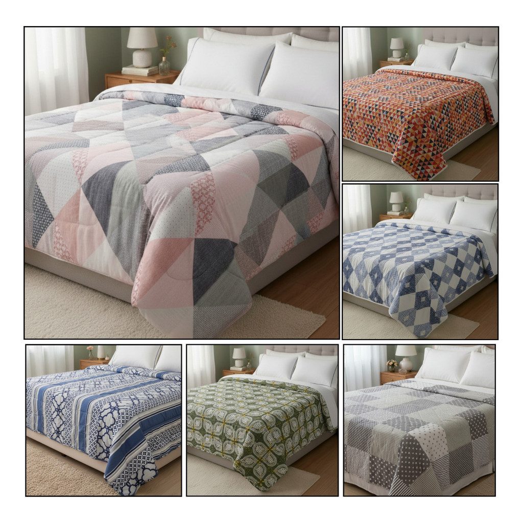 Edredom Casal Luxo Athenas 400 Fios Estampado Sortido Geométrico Floral Dupla Face com viés Toque Macio 2,20×1,80m