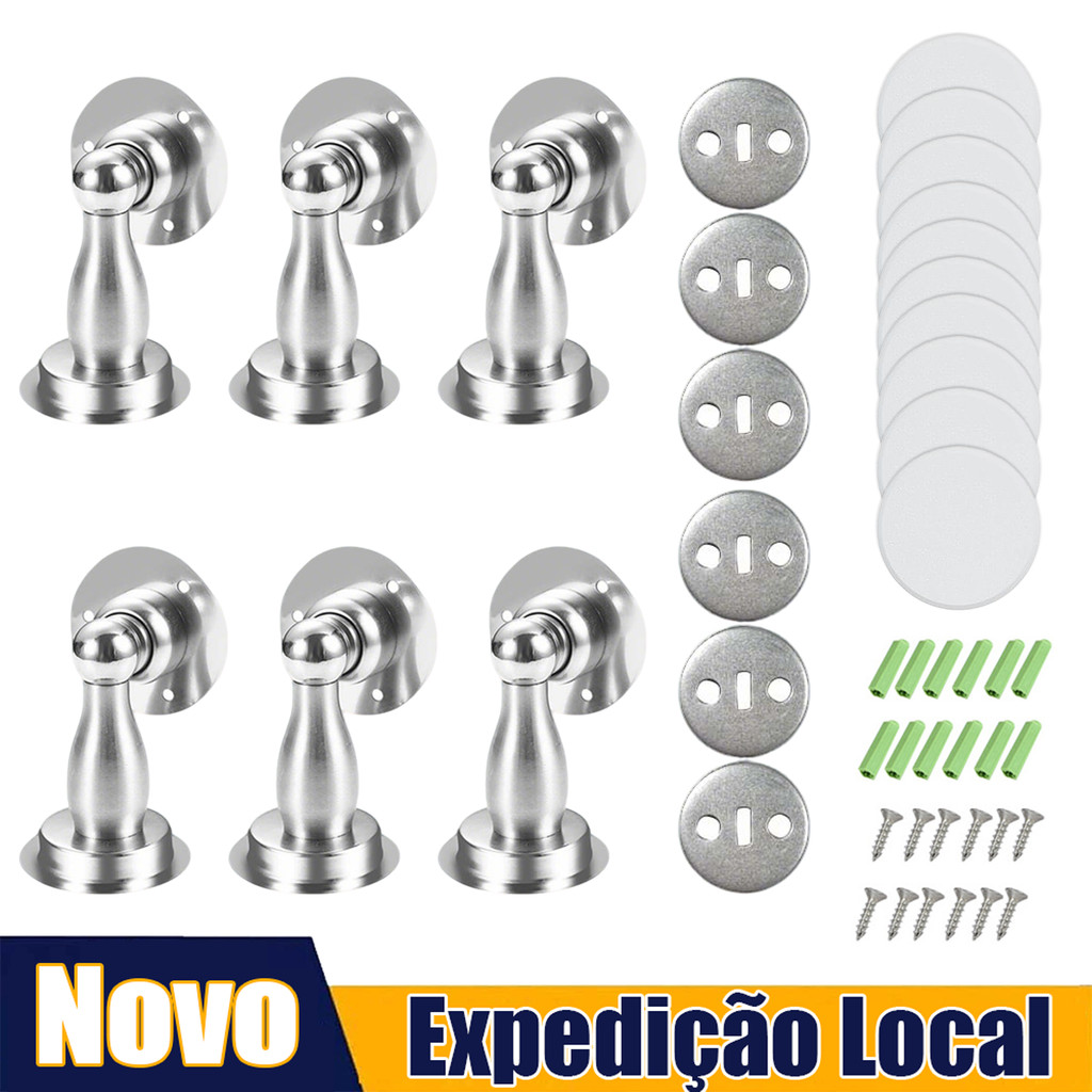6 peças de prata magnético batente de porta retentor universal silencioso batente de porta para o quarto / sala de estar