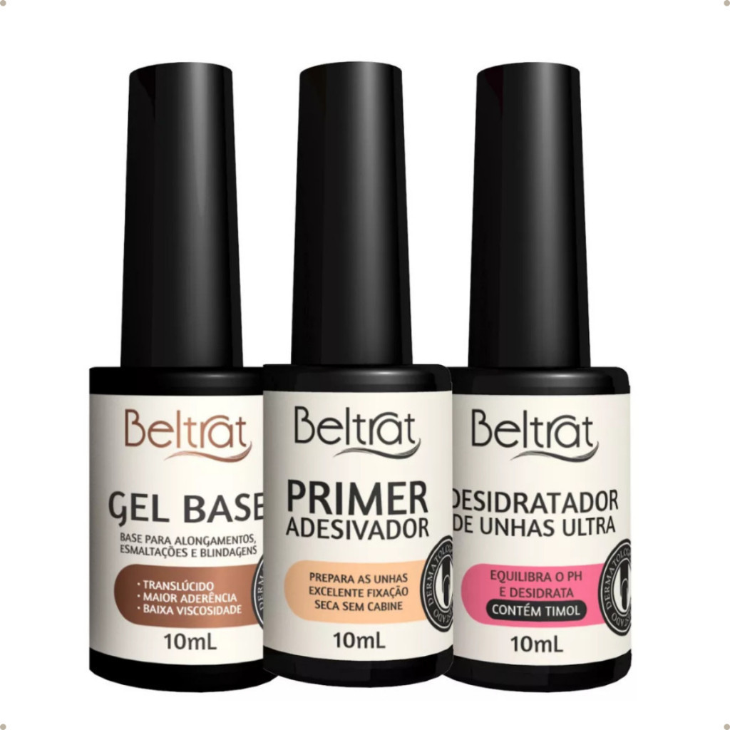 Kit Primer + Desidrat Adesivador + Gel Base Beltrat 10ml Builder